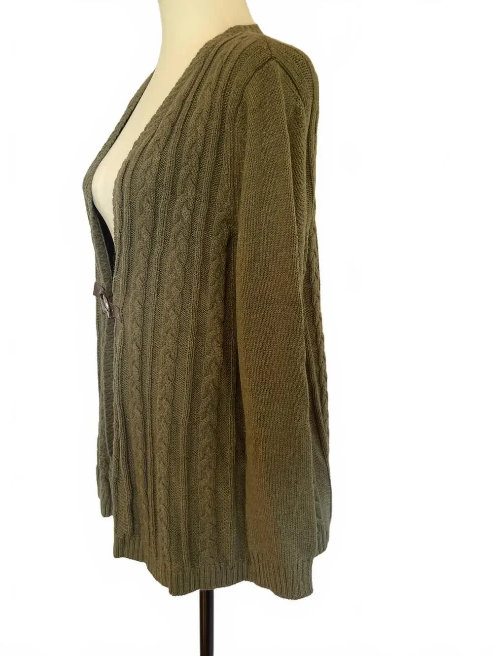 Soft Surroundings Olive Green Belted Cable Knit Cardigan Sweater Small Woodland